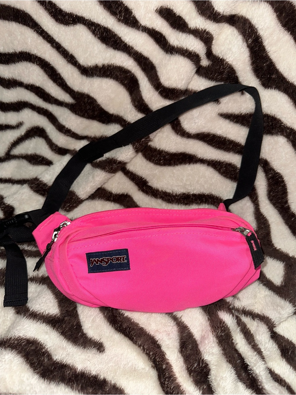 Jansport Bright Pink Crossbody Waist Bag with Black Strap